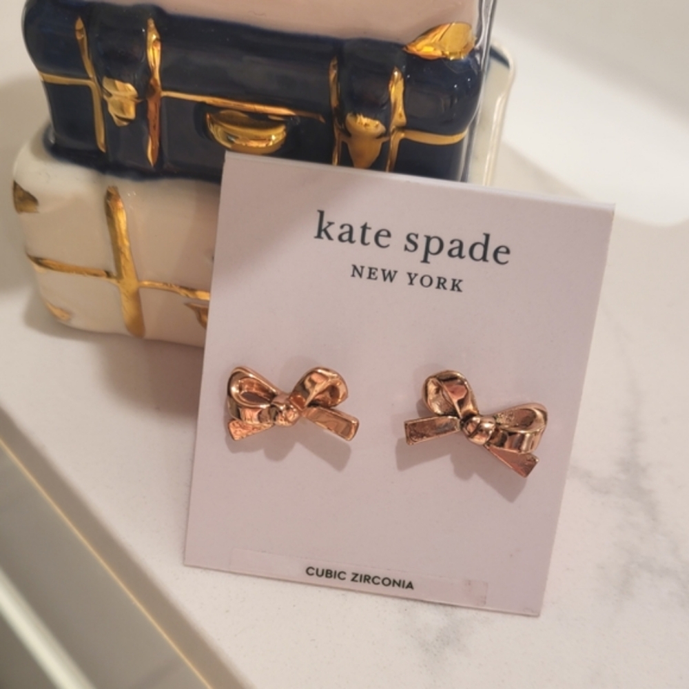Rose Gold Kate Spade Skinny Mini Bow Earrings